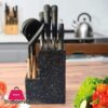 BASS STAINLESS STEEL MODERN KNIFE BLOCK 11 PIECE SET (Gray)