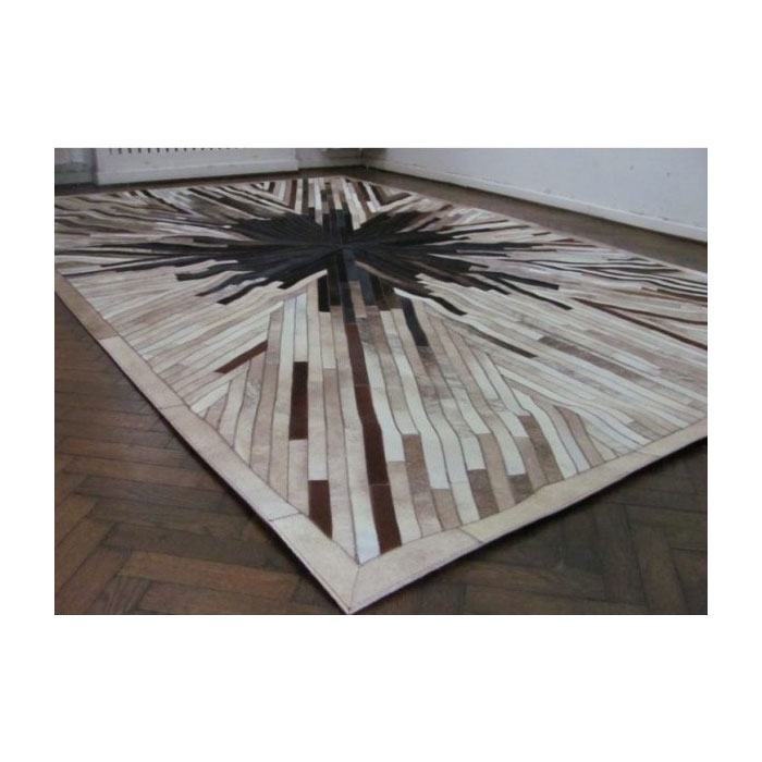 Grey Cowhide Stripes Cowhide Patchwork Rug