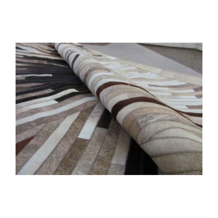 Grey Cowhide Stripes Cowhide Patchwork Rug