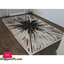 Grey Cowhide Stripes Cowhide Patchwork Rug