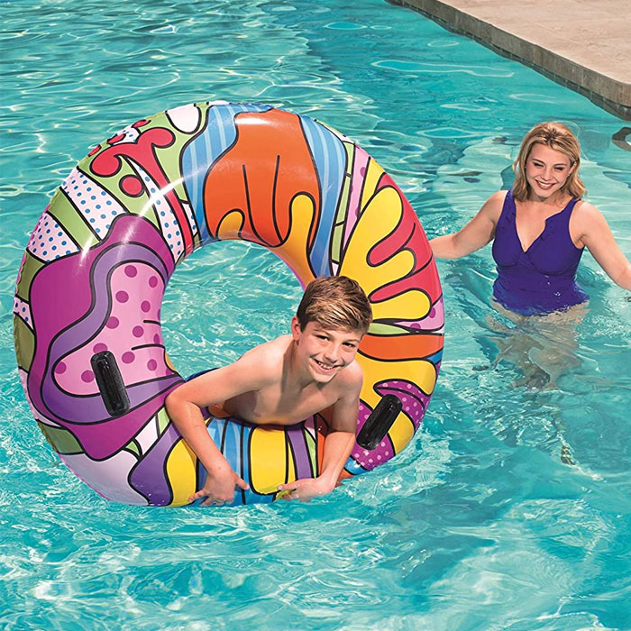 Bestway 36125-19 Inflatable Rubber Ring, Swimming Float With Pop-Art Design, Multi-Colour