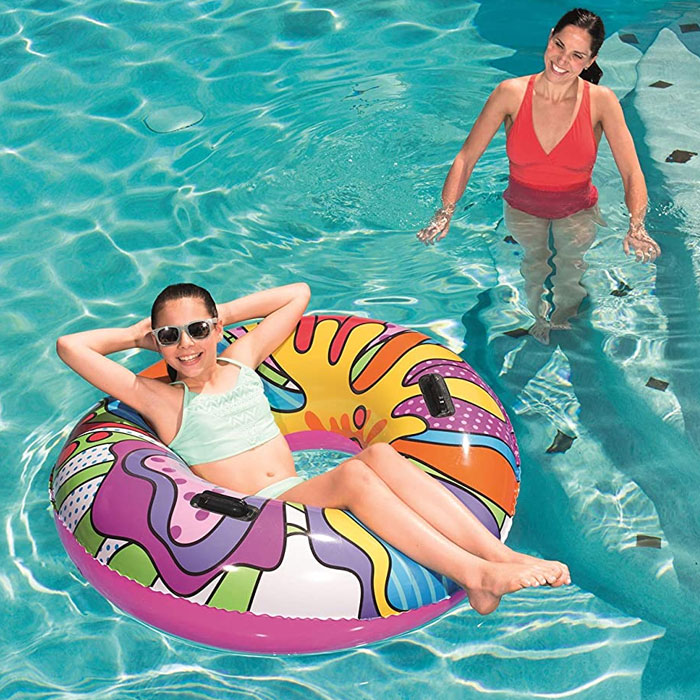 Bestway 36125-19 Inflatable Rubber Ring, Swimming Float With Pop-Art Design, Multi-Colour