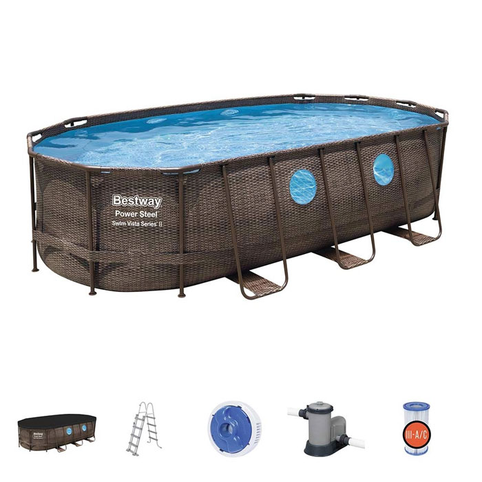 Bestway - 56716 Oval Above Ground Pool With Swim Vista Porthole