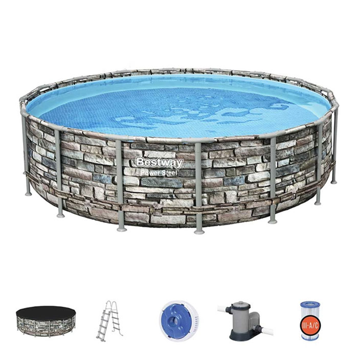 Bestway Power Steel - 56966 Round Bove Ground Pool With Stone Effect 488X122Cm