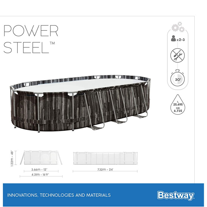 Bestway Power Steel Metal Frame Oval Rattan Grey Pool - 5611T - 24ft x 12ft x 48in