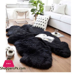 Black Sheepskin Four Pelt Rug Genuine Sheepskin Fur Rug