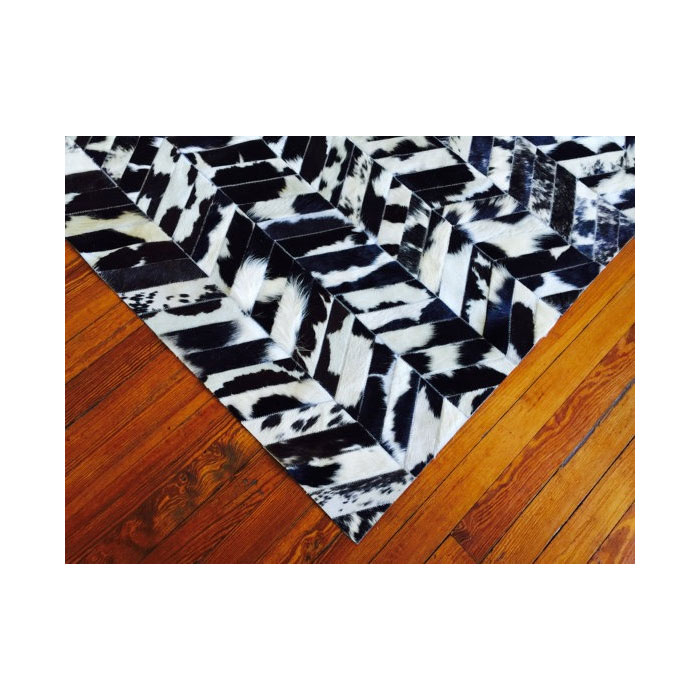 Black And White Chevron Cowhide Patchwork Rug