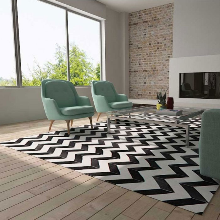 Black And White Chevron Design Cowhide Patchwork Rugs