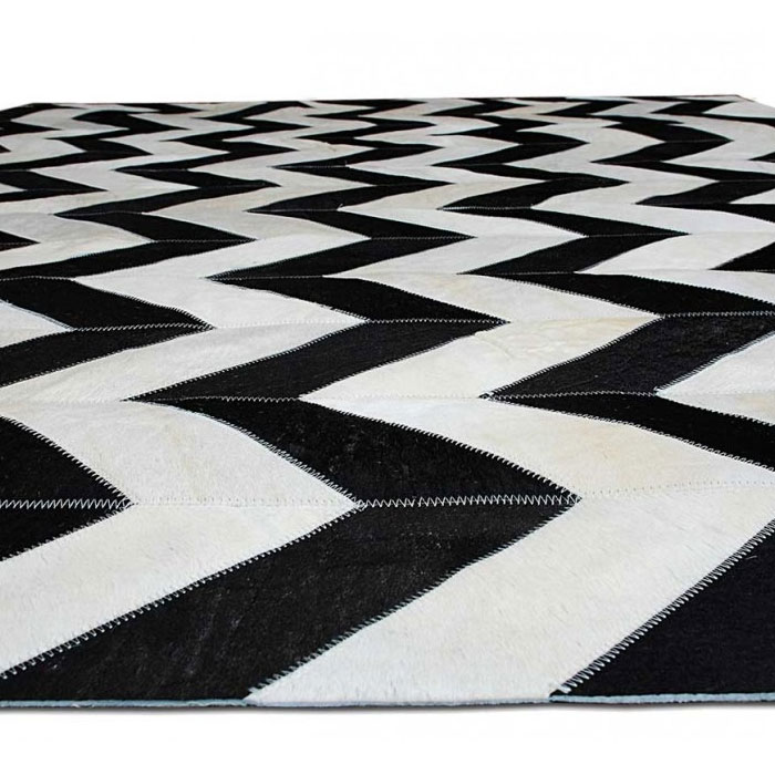 Black And White Chevron Design Cowhide Patchwork Rugs