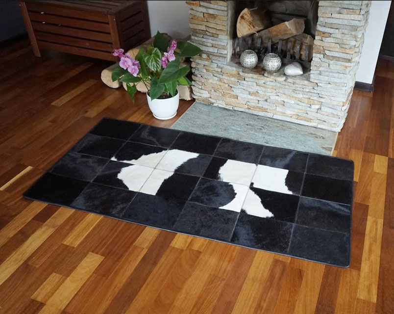 Brazilian Genuine Black And White Cowhide Floor Decoration Rug