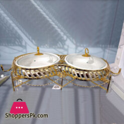 Brilliant Twin Oval Casserole Serving Food Warmer Dish 12 Inch  – BR0267-W