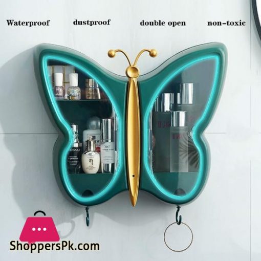 Plastic Wall-Mounted Makeup Organizer, Creative Cosmetics Storage Box, Butterfly