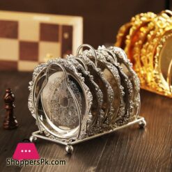6pcs Classical Golden Cocktail Metal Coaster Continental Vintage Zinc Stainless Steel Silver Plated Gold Plated Mat MJ708|Mats & Pads