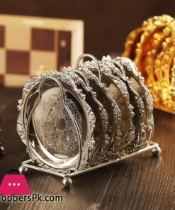 6pcs Classical Golden Cocktail Metal Coaster Continental Vintage Zinc Stainless Steel Silver Plated Gold Plated Mat MJ708|Mats & Pads