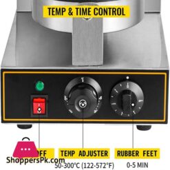 Vevor Commercial Ice Cream Cone Waffle Maker Machine 110V Electric Waffle Cone Machine 1200W Stainless Steel Egg Cone Baker W Non Stick Teflon Coating Temp Time Control For Restaurant Bakeries