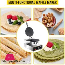 Vevor Commercial Ice Cream Cone Waffle Maker Machine 110V Electric Waffle Cone Machine 1200W Stainless Steel Egg Cone Baker W Non Stick Teflon Coating Temp Time Control For Restaurant Bakeries