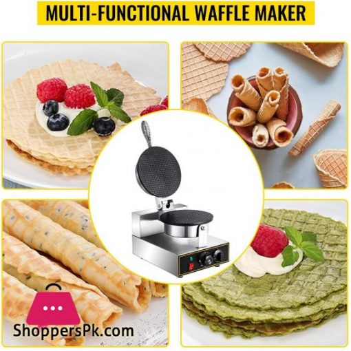 VEVOR Commercial Ice Cream Cone Waffle Maker Machine 110V Electric Waffle Cone Machine 1200W Stainless Steel Egg Cone Baker w Non Stick Teflon Coating Temp Time Control for Restaurant Bakeries