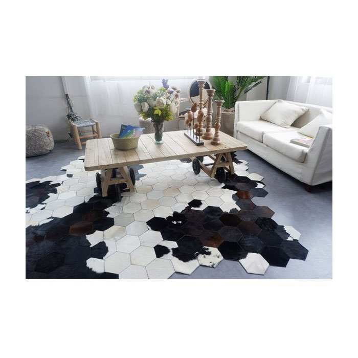 Cowhide Patchwork Rug Beehive Design Cowhide Patchwork Rug