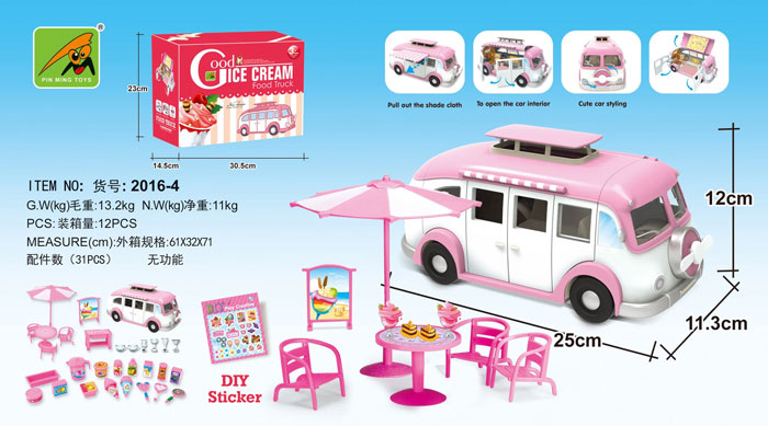 Cute Kids Mini Camper Car Simulation Plastic Pink Motorhome Car Doll House Furniture Accessories For Barbie Pretend Play Toy