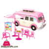 Cute Kids Mini Camper Car Simulation Plastic Pink Motorhome Car Doll House Furniture Accessories For Barbie Pretend Play Toy