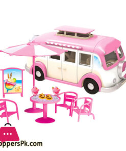 Cute Kids Mini Camper Car Simulation Plastic Pink Motorhome Car Doll House Furniture Accessories For Barbie Pretend Play Toy