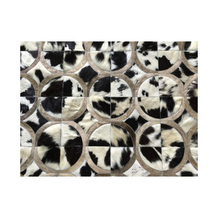 Designer Black White Grey Brown Natural Cowhide Patchwork Rug