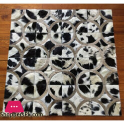 Designer Black White Grey Brown Natural Cowhide Patchwork Rug