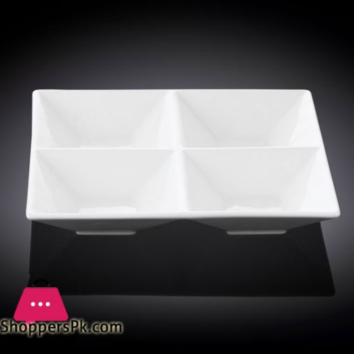 Wilmax Fine Porcelain Divided Square Dish 8 x 8 Inch WL‑992018-A