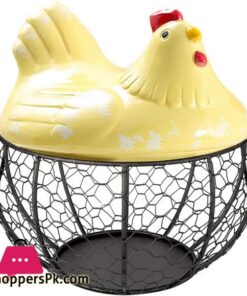 Egg Basket,Eggs Holder Basket, Organizer Storage Wrought Wire Restaurant Storage Basket,Kitchen Hen Decor (Yellow)