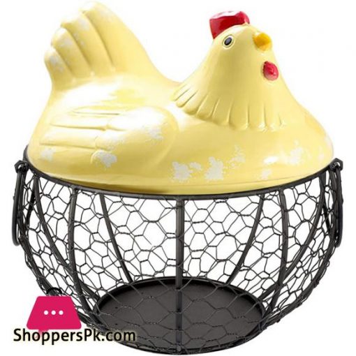 Egg Basket,Eggs Holder Basket, Organizer Storage Wrought Wire Restaurant Storage Basket,Kitchen Hen Decor (Yellow)