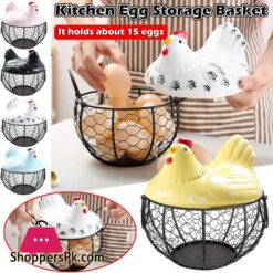 Egg Basket,Eggs Holder Basket, Organizer Storage Wrought Wire Restaurant Storage Basket,Kitchen Hen Decor (Yellow)