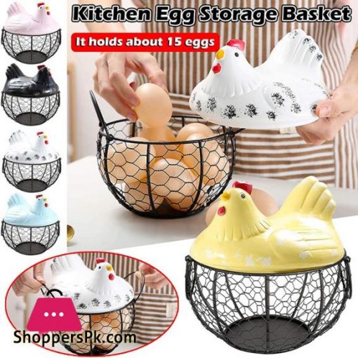 Egg Basket,Eggs Holder Basket, Organizer Storage Wrought Wire Restaurant Storage Basket,Kitchen Hen Decor (Yellow)