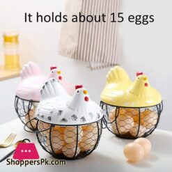 Egg Basket,Eggs Holder Basket, Organizer Storage Wrought Wire Restaurant Storage Basket,Kitchen Hen Decor (Yellow)