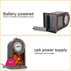 Fireplace Lantern, Jiguoor Decorative Lanterns For Indoors With Clock Usb And Battery Operated Tabletop Fireplace, Flameless Fake Fireplace For Home Decor, Bedroom, Outdoor(No Heater Function, M )