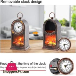 Fireplace Lantern, Jiguoor Decorative Lanterns For Indoors With Clock Usb And Battery Operated Tabletop Fireplace, Flameless Fake Fireplace For Home Decor, Bedroom, Outdoor(No Heater Function, M )