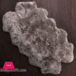 Grey Brown Large Four Pelt Sheepskin Fur Quad Pelt Sheepskin Leather Rug