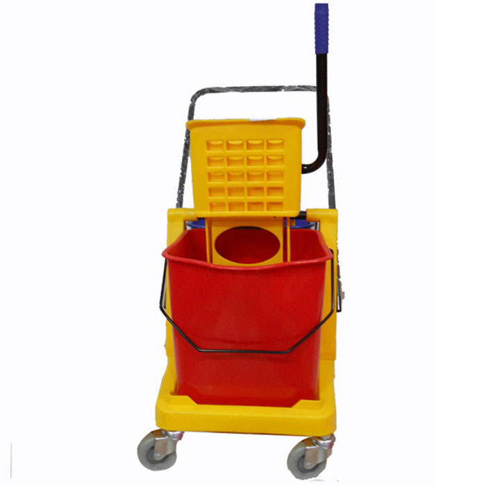 60 Liter Commercial Restaurant Janitorial Cleaning Rolling Industrial Mop Bucket With Down Press Wringer Triple - 44 Liter