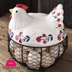 Iron Egg Storage Basket Snack Fruit Basket Creative Collection Ceramic Hen Ornaments Decoration Kitchen Accessories