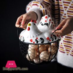 Iron Egg Storage Basket Snack Fruit Basket Creative Collection Ceramic Hen Ornaments Decoration Kitchen Accessories