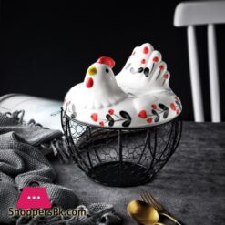 Iron Egg Storage Basket Snack Fruit Basket Creative Collection Ceramic Hen Ornaments Decoration Kitchen Accessories