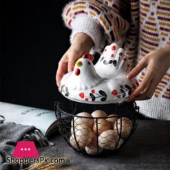 Iron Egg Storage Basket Snack Fruit Basket Creative Collection Ceramic Hen Ornaments Decoration Kitchen Accessories