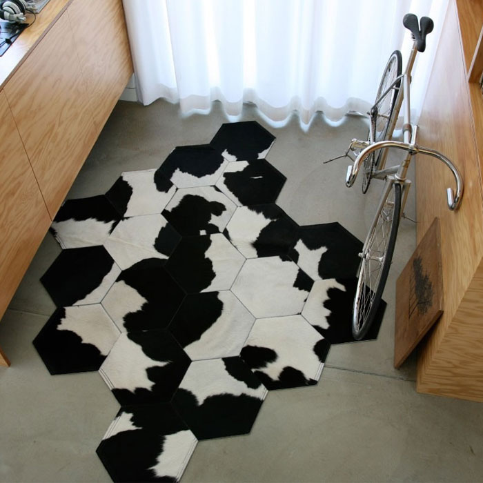 Japanese Patchwork Black And White Hide Rug