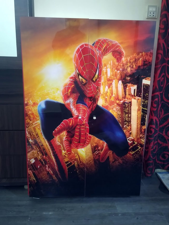Kids HD Acrylic Finish Door Wooden Wardrobe 2 Door Spider Man