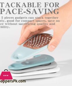 Kitchen Gadgets Set 5 Pieces, Space Saving Cooking Tools Cheese Grater, Bottle Opener, Fruit/Vegetable Peeler, Pizza Cutter, Garlic/Ginger Grinder, Stainless Steel Accessories Dishwasher Safe(Blue)…