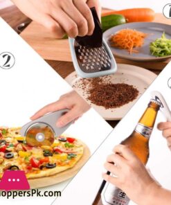 Kitchen Gadgets Set 5 Pieces, Space Saving Cooking Tools Cheese Grater, Bottle Opener, Fruit/Vegetable Peeler, Pizza Cutter, Garlic/Ginger Grinder, Stainless Steel Accessories Dishwasher Safe(Blue)…