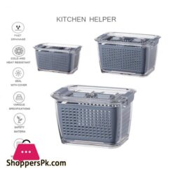 Kitchen Plastic Storage Box Fruit Fresh-Keeping Box Refrigerator Mesh Sieve Storage Organizer Basket Kitchen Tool,S