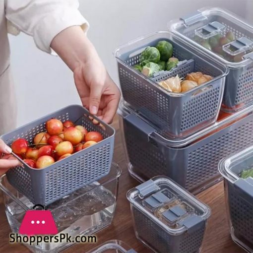Kitchen Plastic Storage Box Fruit Fresh-Keeping Box Refrigerator Mesh Sieve Storage Organizer Basket Kitchen Tool,S