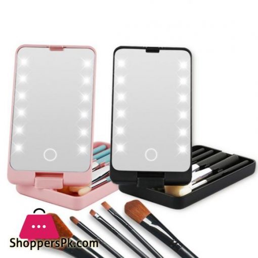 LED Makeup Cosmetic Mirror With LED Full Set Of Brushes Travel Portable Mirror Stroage Box Storage Makeup Organizer Mirror BoxEye Shadow Applicator