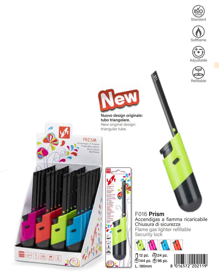 Lit Flame Gas Lighter Prism Italy Made F016