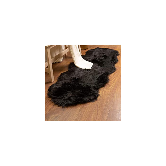 Large Double Pelt Black Sheepskin Rug Fur 2 X 6